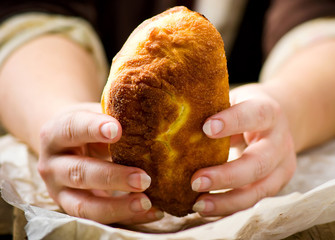 .belyash ,yeast dough round pasty with meat filling .