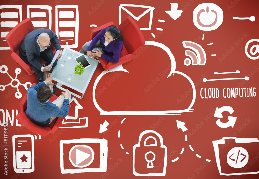 Poster cloud computing network online internet storage concept