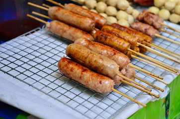 Thai Style Grilled Sausage on Street Market