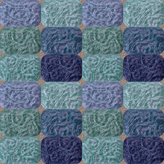 Abstract seamless pattern of green and blue rounded blocks