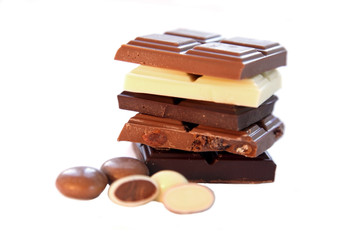 Chocolate selection in white isolated background