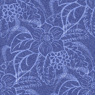 Denim seamless background with printed white flowers.