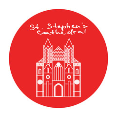 Obraz premium Vienna St. Stephens Cathedral vector red circle icon in linear
