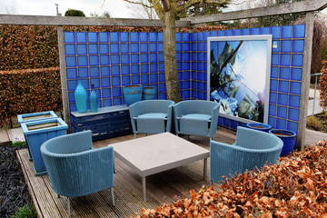 Modern blue garden corner