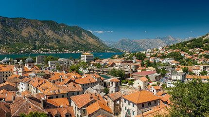 Naklejka na ściany i meble view of kotor bay on sunny day, Kotor, Montenegro