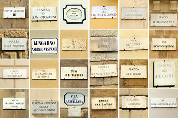 images with florentine street names - collage,Florence, Italy