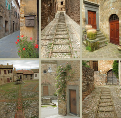 Fototapeta na wymiar picturesque old quiet cobbled streets and squares in Italy - col