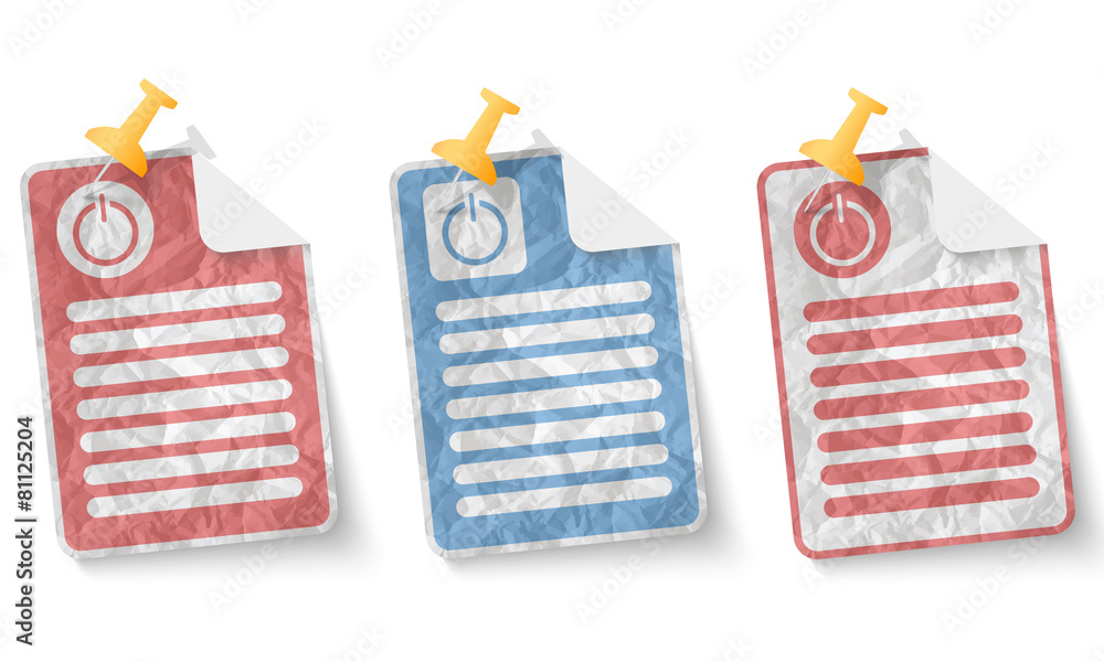 Aufkleber document with crumpled paper and power button