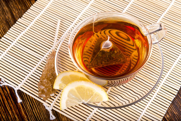 tea composition on a wooden background