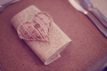 Napkin on table heart shaped