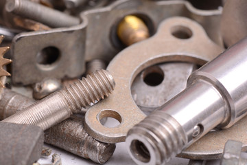 Different screws and other parts, close up