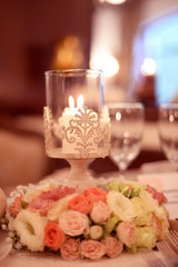 Wedding decor with candles and flowers