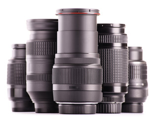 Composition with photo zoom lenses isolated on white