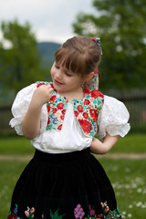Small girl in traditional dress on the meadow