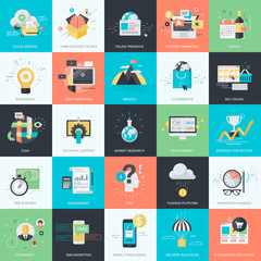 Set of flat design style concept icons for marketing, e-commerce