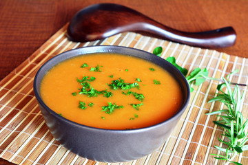 Creamy Butternut Squash Soup In Ceramic Bowl