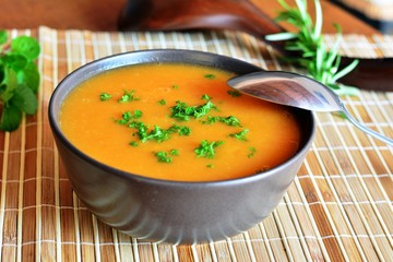 Creamy Butternut Squash Soup In Ceramic Bowl