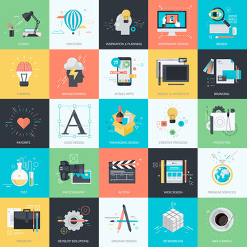 Set of flat design concept icons for graphic and web design