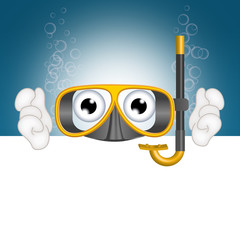 Funny diving mask cartoon advertising space placeholder