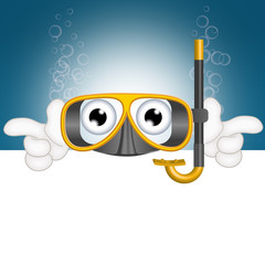 Funny diving mask cartoon advertising space placeholder