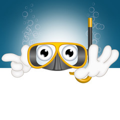 Fototapeta premium Funny diving mask cartoon advertising space placeholder