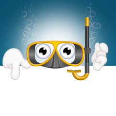 Fototapeta premium Funny diving mask cartoon advertising space placeholder