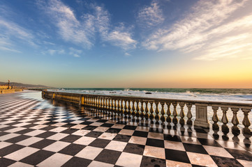 Terrace Mascagni in Livorno, viewpoint along the sea with the ch - obrazy, fototapety, plakaty