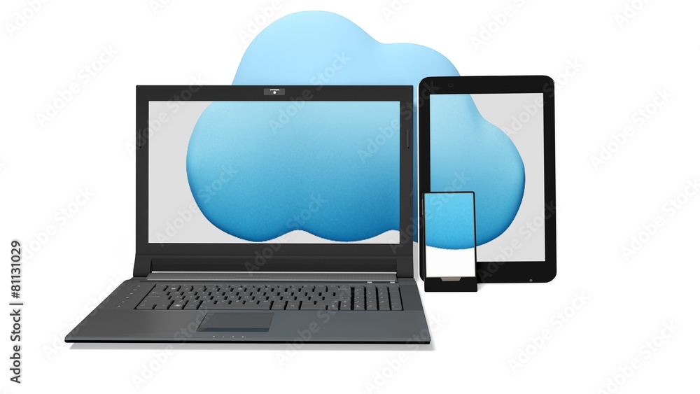Poster cloud. 3d. cloud computing devices