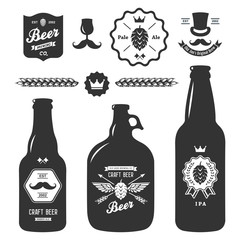 set of vintage craft beer bottles brewery badges