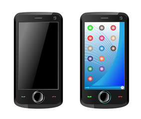 Black smartphone on and off  isolated on white