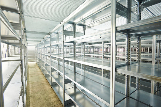 new modern shelves in warehouse