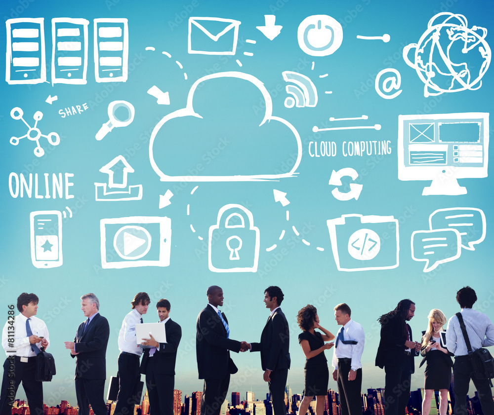 Poster cloud computing network online internet storage concept
