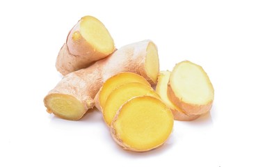Fresh ginger on white background