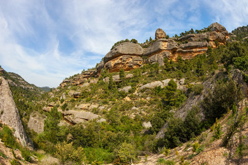 View of rocky area near Margalef village in Catalonia, Spain