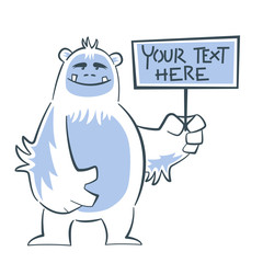 Yeti holding sign