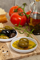 Obraz na płótnie Canvas Italian food Bread with Olive Oil. Selective focus.