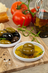 Italian food Bread with Olive Oil. Selective focus.