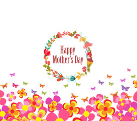mothers day with flower and butterflies colorful