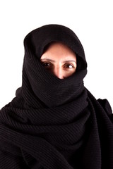 Naklejka premium Woman with black scarf