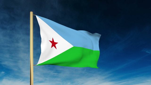 Djibouti flag slider style. Waving in the wind with cloud