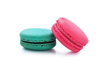 Colorful macaroons on white background