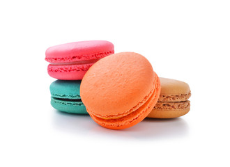 Colorful macaroons on white background