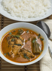 Trevally jest fish curry with white rice