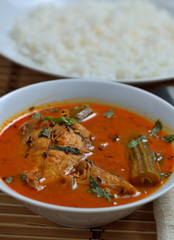 Trevally jest fish curry with white rice