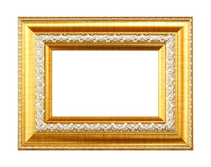 Gold frame. Gold pattern picture frame. Isolated on white