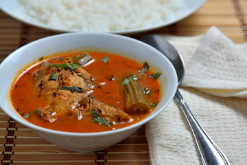 Trevally jest fish curry with white rice