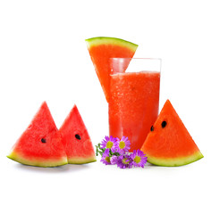 A glass of fresh watermelon juice isolated on white