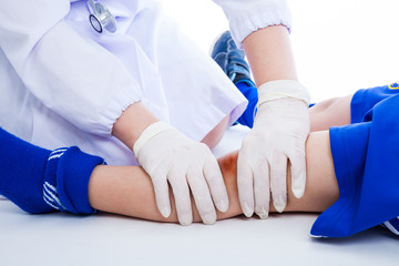 Closeup soccer player's knee with a bruise © kdshutterman
