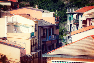 Fototapeta na wymiar Retro style photo of houses on the hill