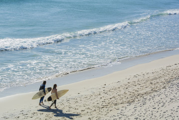 Surfistas caminando por la playa